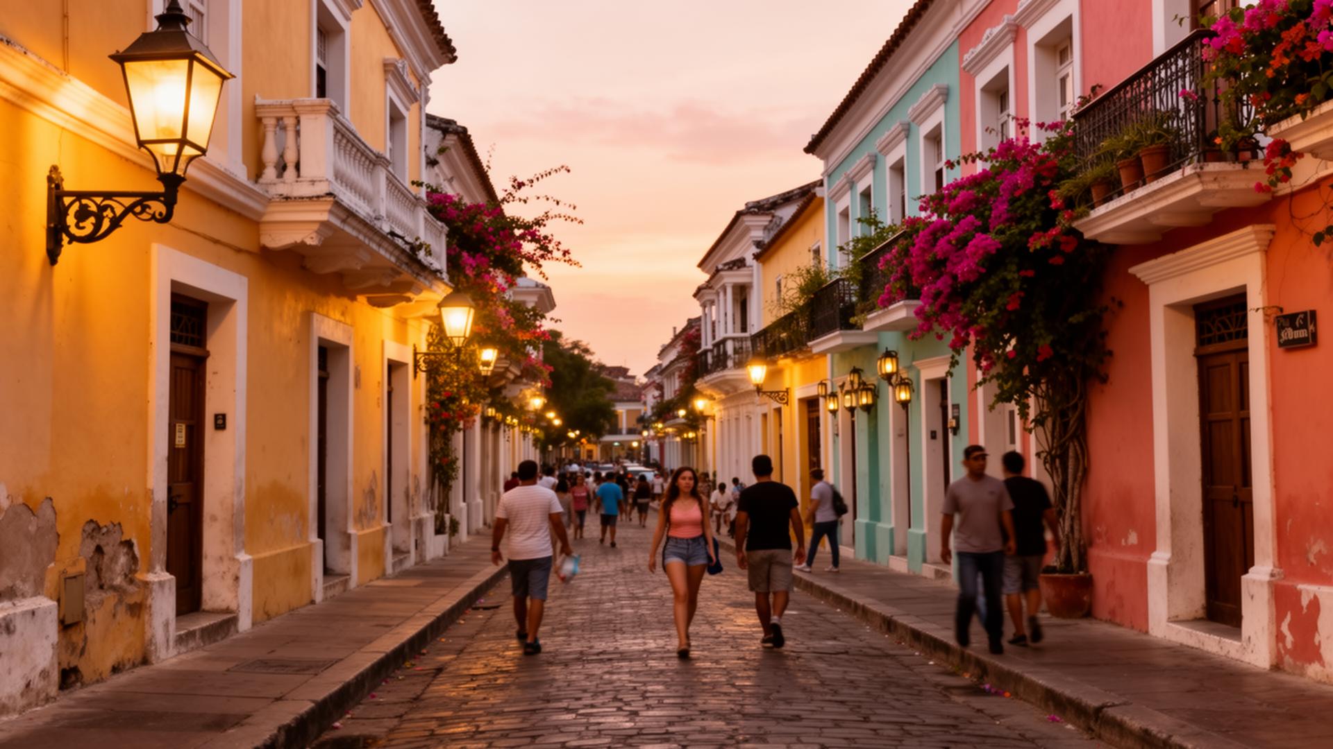 Cartagena colonial street at twilight