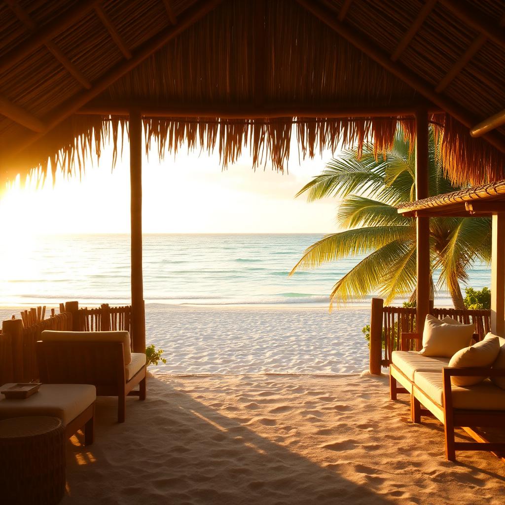 Amara Eco Beach bungalow at sunset